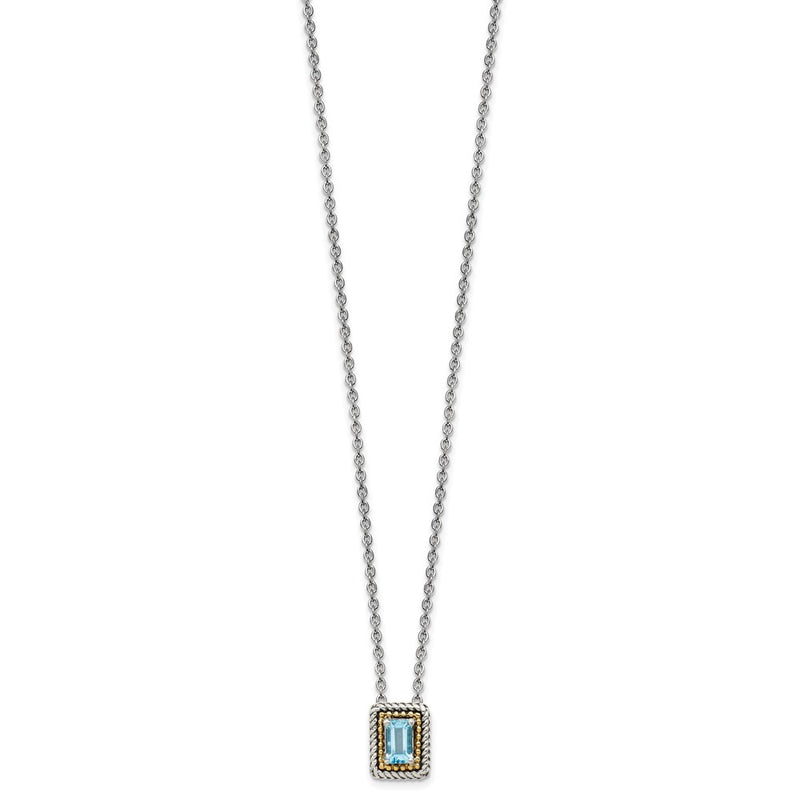 14K/Silver Two Tone Shey Couture Sterling Silver With 14K Accent 18 Inch Emerald Cut Antiqued Light Swiss Blue Topaz Necklace
