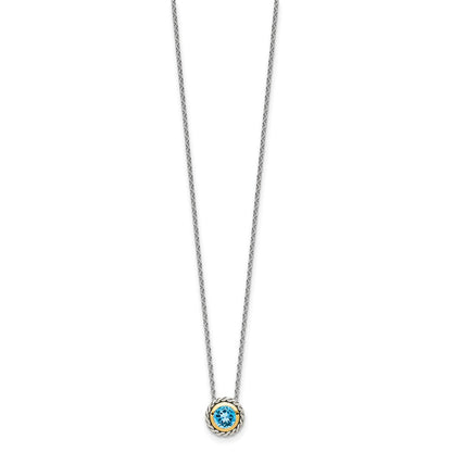 14K/Silver Two Tone Shey Couture Sterling Silver With 14K Accent 18 Inch Antiqued Round Light Swiss Blue Topaz Necklace