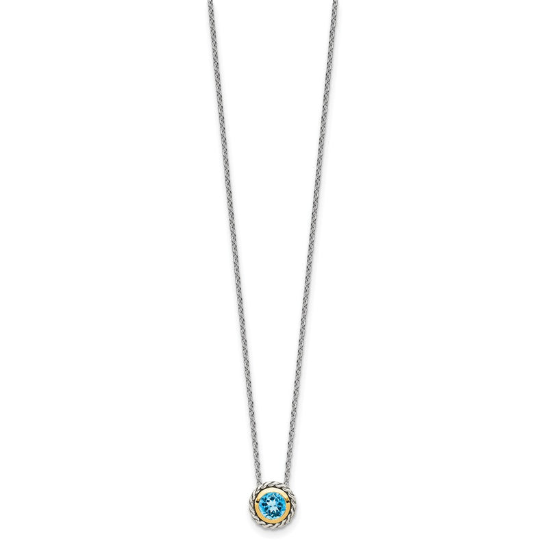 14K/Silver Two Tone Shey Couture Sterling Silver With 14K Accent 18 Inch Antiqued Round Light Swiss Blue Topaz Necklace