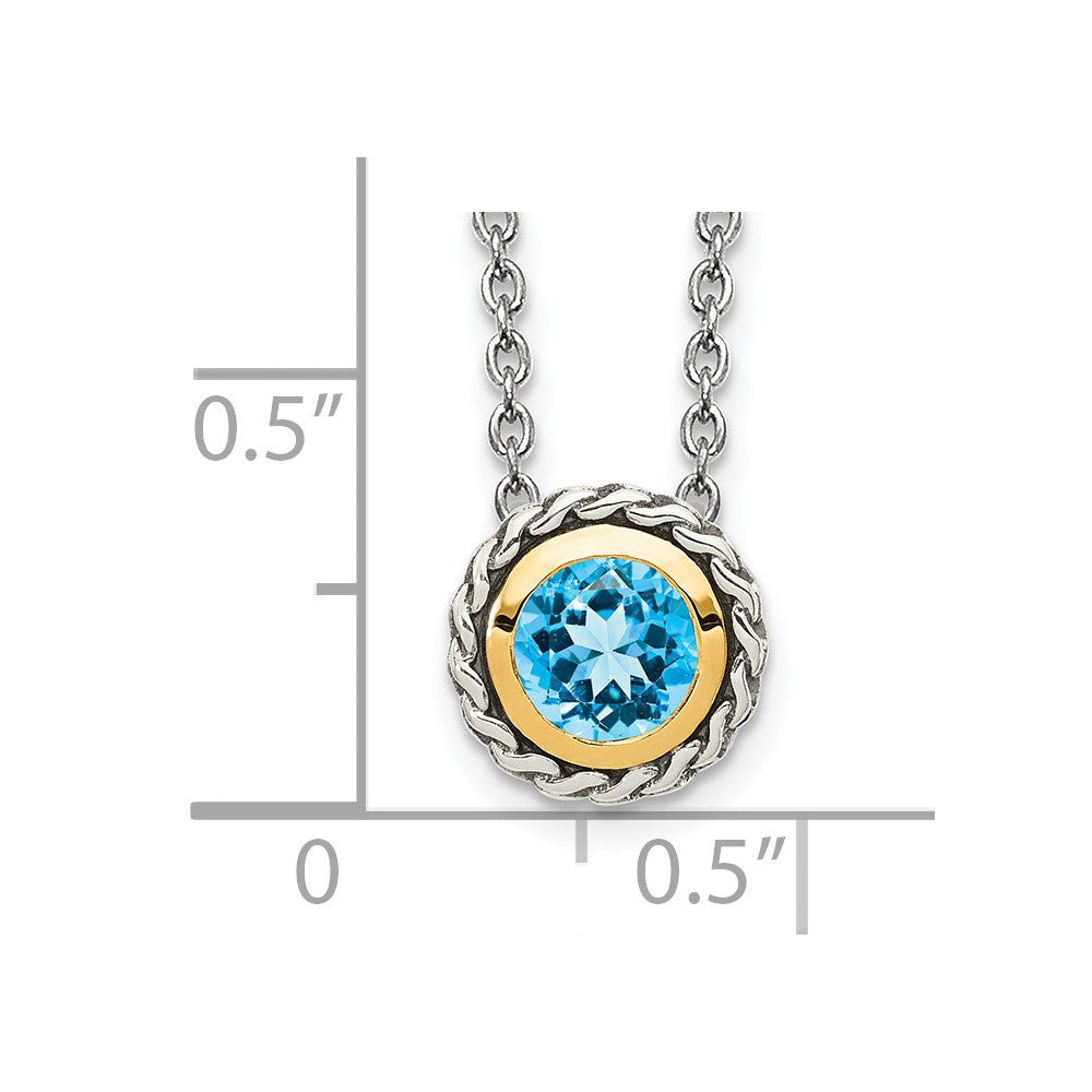 14K/Silver Two Tone Shey Couture Sterling Silver With 14K Accent 18 Inch Antiqued Round Light Swiss Blue Topaz Necklace