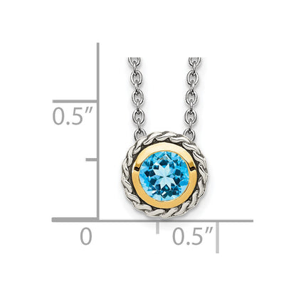 14K/Silver Two Tone Shey Couture Sterling Silver With 14K Accent 18 Inch Antiqued Round Light Swiss Blue Topaz Necklace