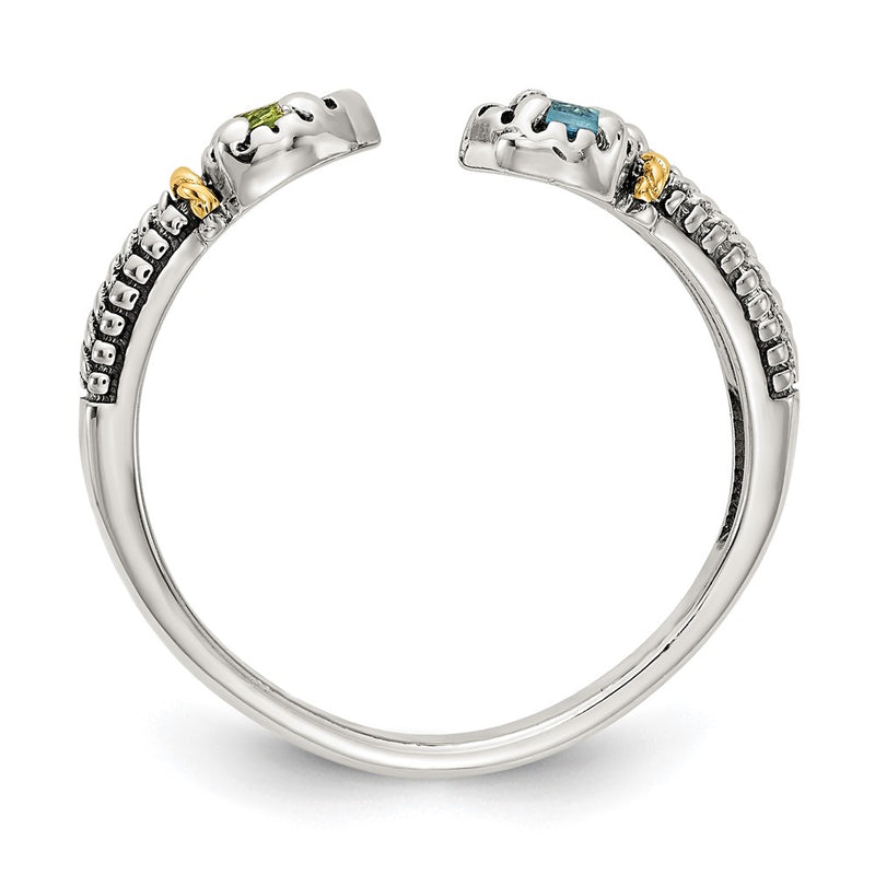 14K/Silver Two Tone Shey Couture Sterling Silver With 14K Accent Antiqued .22Round Light Swiss Blue Topaz And .12Round Peridot Ring
