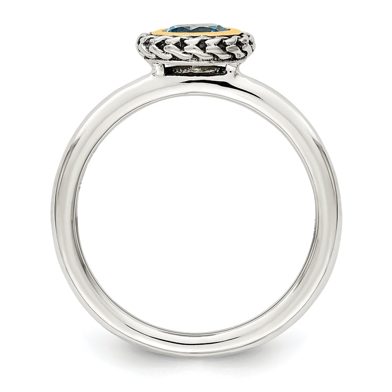 14K/Silver Two Tone Shey Couture Sterling Silver With 14K Accent Antiqued Round Blue Topaz Ring