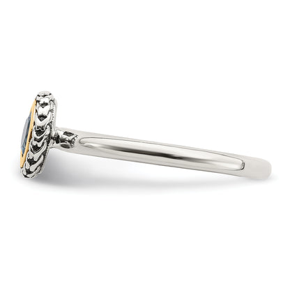 14K/Silver Two Tone Shey Couture Sterling Silver With 14K Accent Antiqued Round Blue Topaz Ring