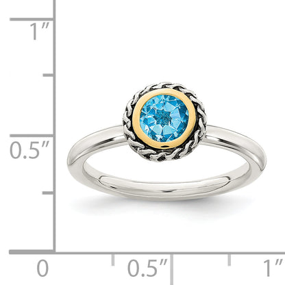 14K/Silver Two Tone Shey Couture Sterling Silver With 14K Accent Antiqued Round Blue Topaz Ring