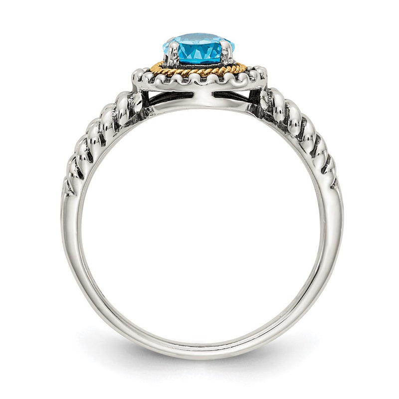 14K/Silver Two Tone Shey Couture Sterling Silver With 14K Accent Antiqued Round Light Swiss Blue Topaz Ring