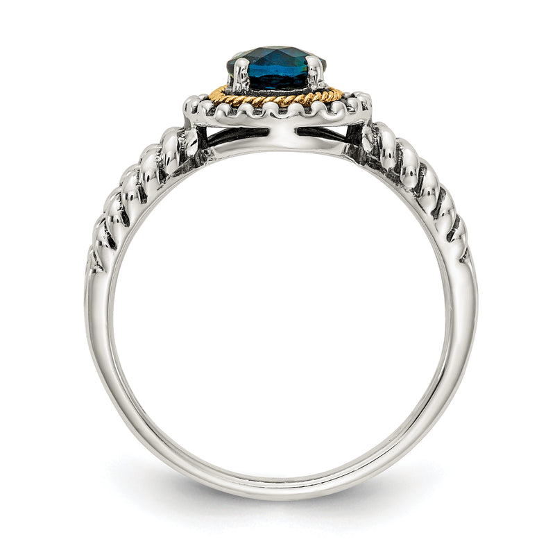 14K/Silver Two Tone Shey Couture Sterling Silver With 14K Accent Antiqued Round London Blue Topaz Ring