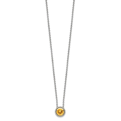 14K/Silver Two Tone Shey Couture Sterling Silver With 14K Accent 18 Inch Antiqued Round Bezel Citrine Necklace