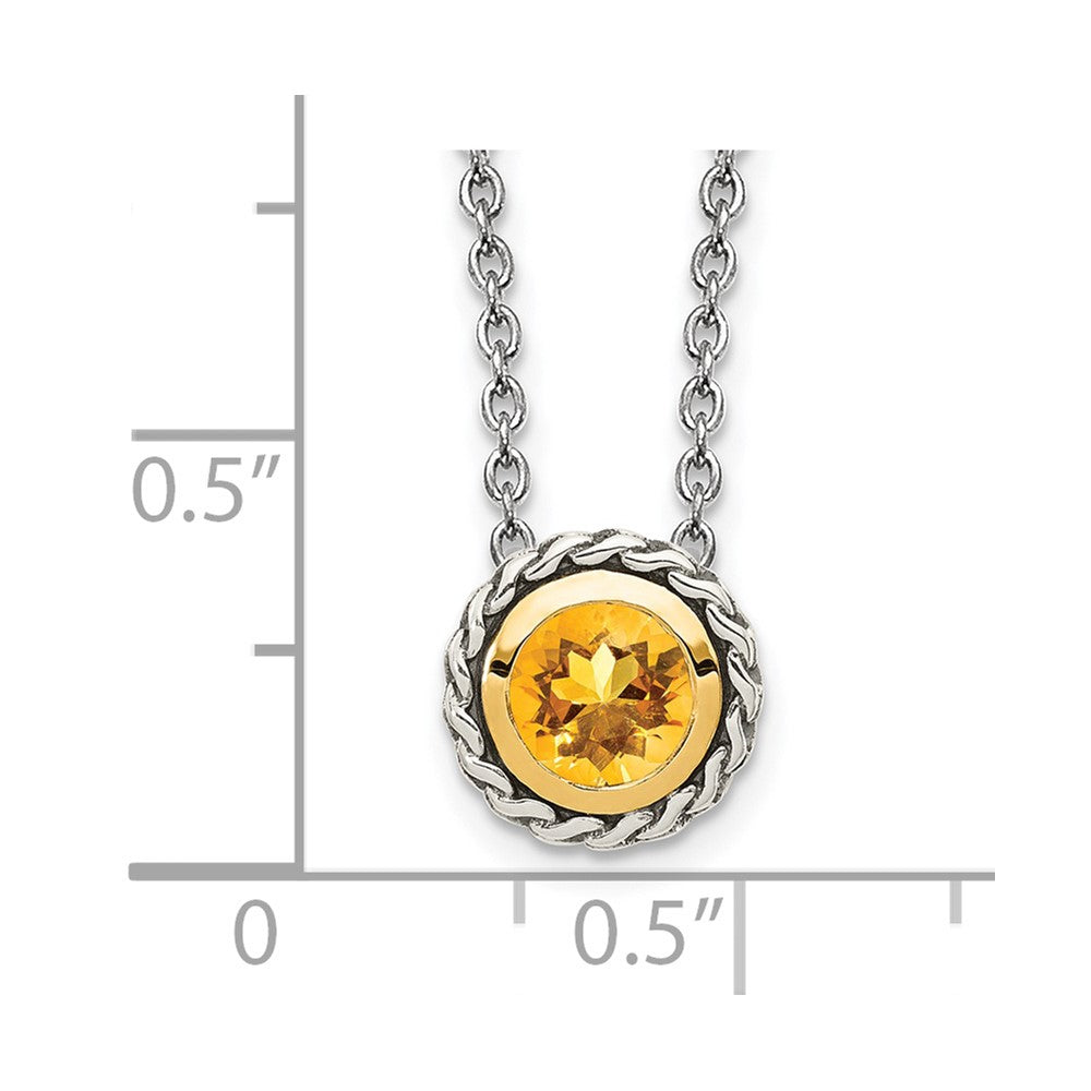14K/Silver Two Tone Shey Couture Sterling Silver With 14K Accent 18 Inch Antiqued Round Bezel Citrine Necklace