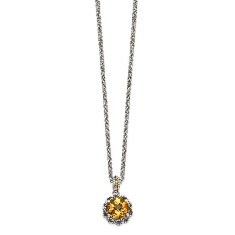 14K/Silver Two Tone Shey Couture Sterling Silver With 14K Accent 18 Inch Antiqued Round Citrine Necklace