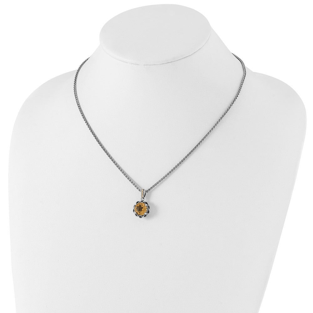 14K/Silver Two Tone Shey Couture Sterling Silver With 14K Accent 18 Inch Antiqued Round Citrine Necklace