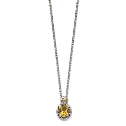 14K/Silver Two Tone Shey Couture Sterling Silver With 14K Accent 18 Inch Antiqued Oval Citrine Necklace