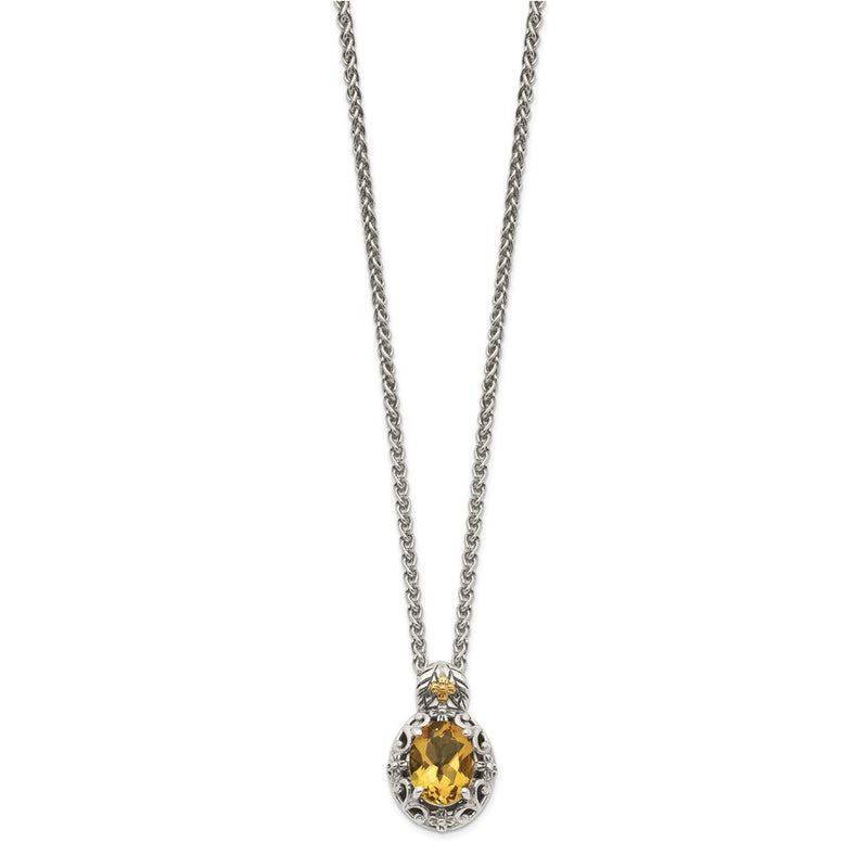 14K/Silver Two Tone Shey Couture Sterling Silver With 14K Accent 18 Inch Antiqued Oval Citrine Necklace