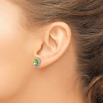14K/Silver Two Tone Shey Couture Sterling Silver With 14K Accent Antiqued Oval Peridot Post Earrings