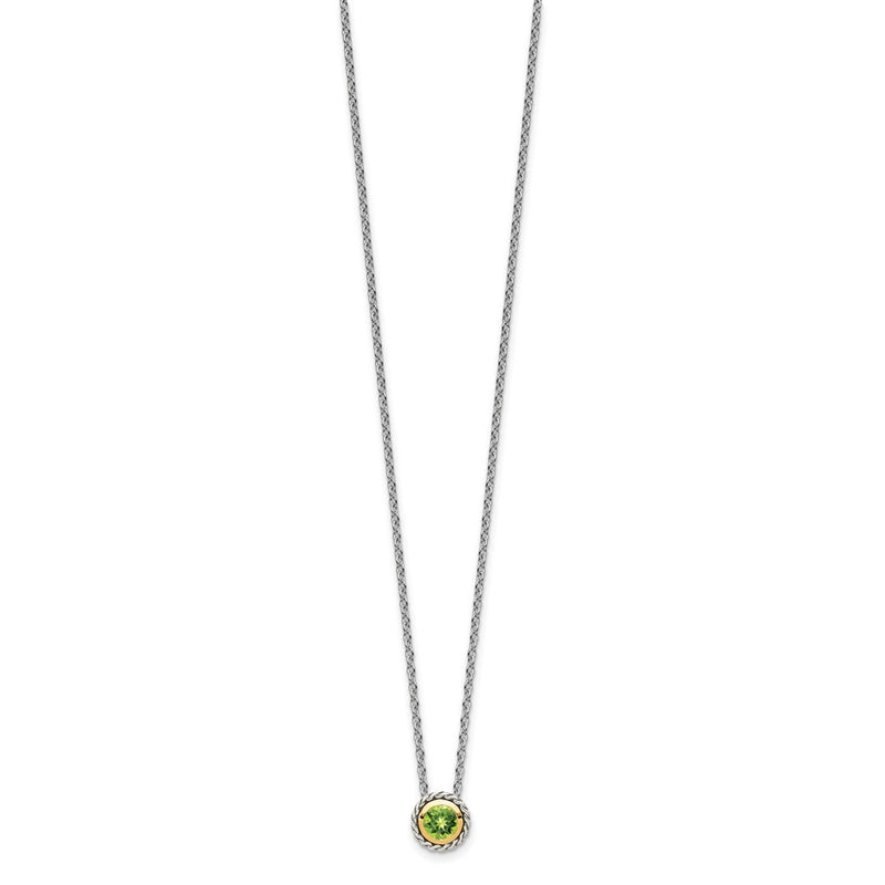 14K/Silver Two Tone Shey Couture Sterling Silver With 14K Accent 18 Inch Antiqued Round Bezel Peridot Necklace