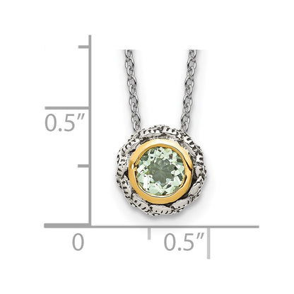 14K/Silver Two Tone Shey Couture Sterling Silver With 14K Accent 18 Inch Antiqued Round Bezel Green Quartz Necklace