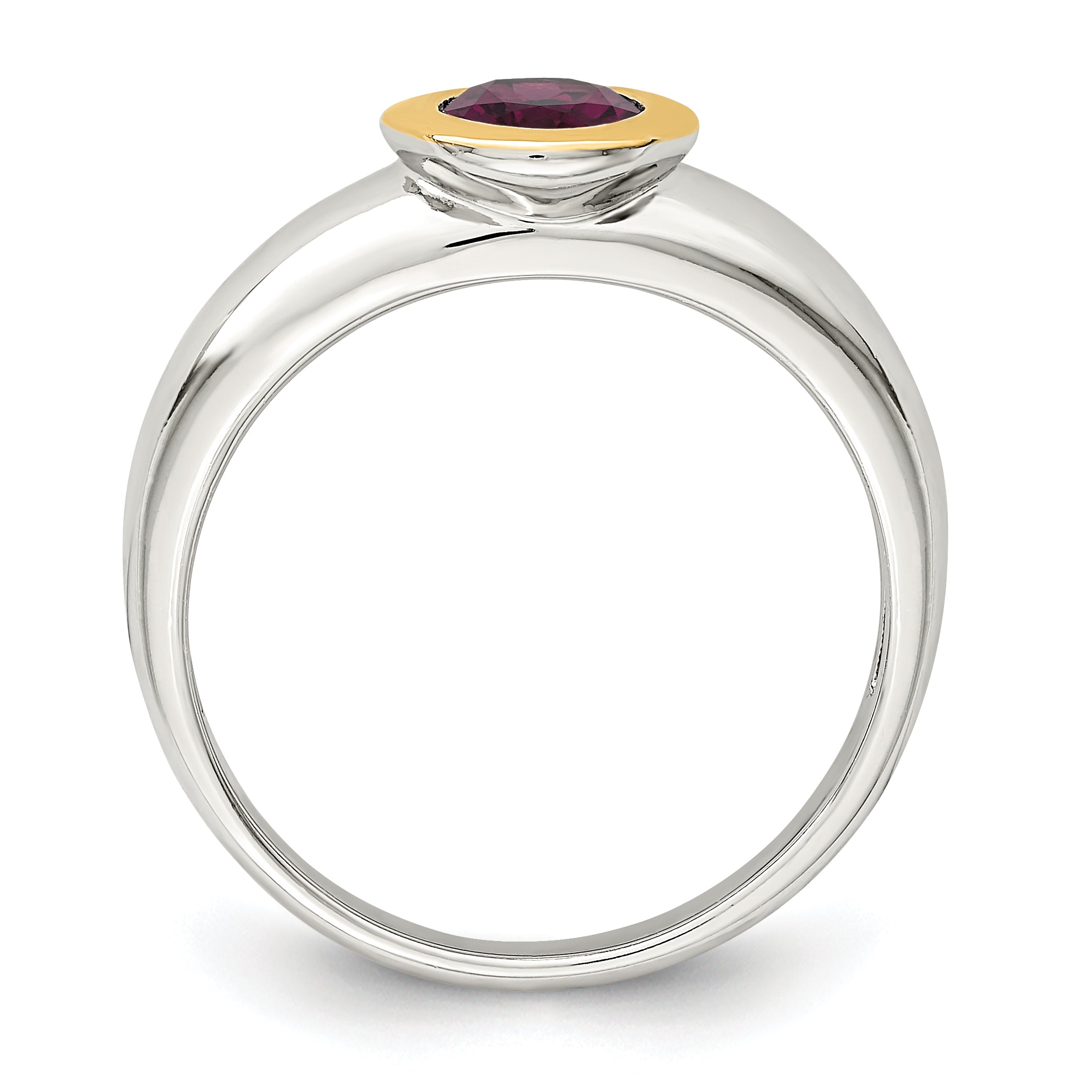 14K/Silver Two Tone Shey Couture Sterling Silver Rhodium Plated With 14K Accent Oval Bezel Rhodolite Garnet Ring