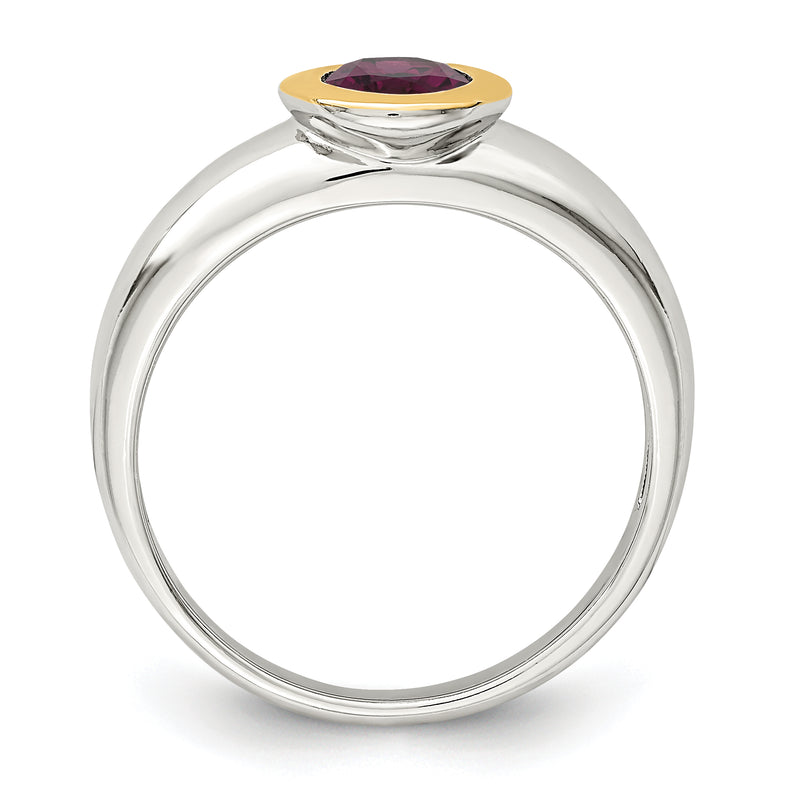 14K/Silver Two Tone Shey Couture Sterling Silver Rhodium Plated With 14K Accent Oval Bezel Rhodolite Garnet Ring