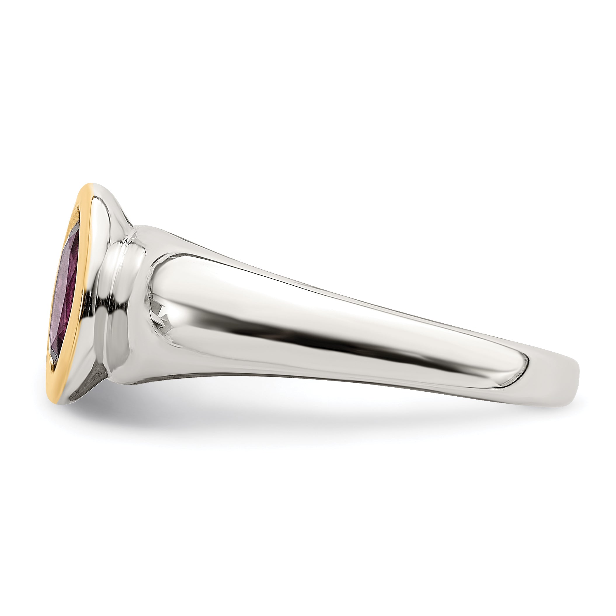 14K/Silver Two Tone Shey Couture Sterling Silver Rhodium Plated With 14K Accent Oval Bezel Rhodolite Garnet Ring