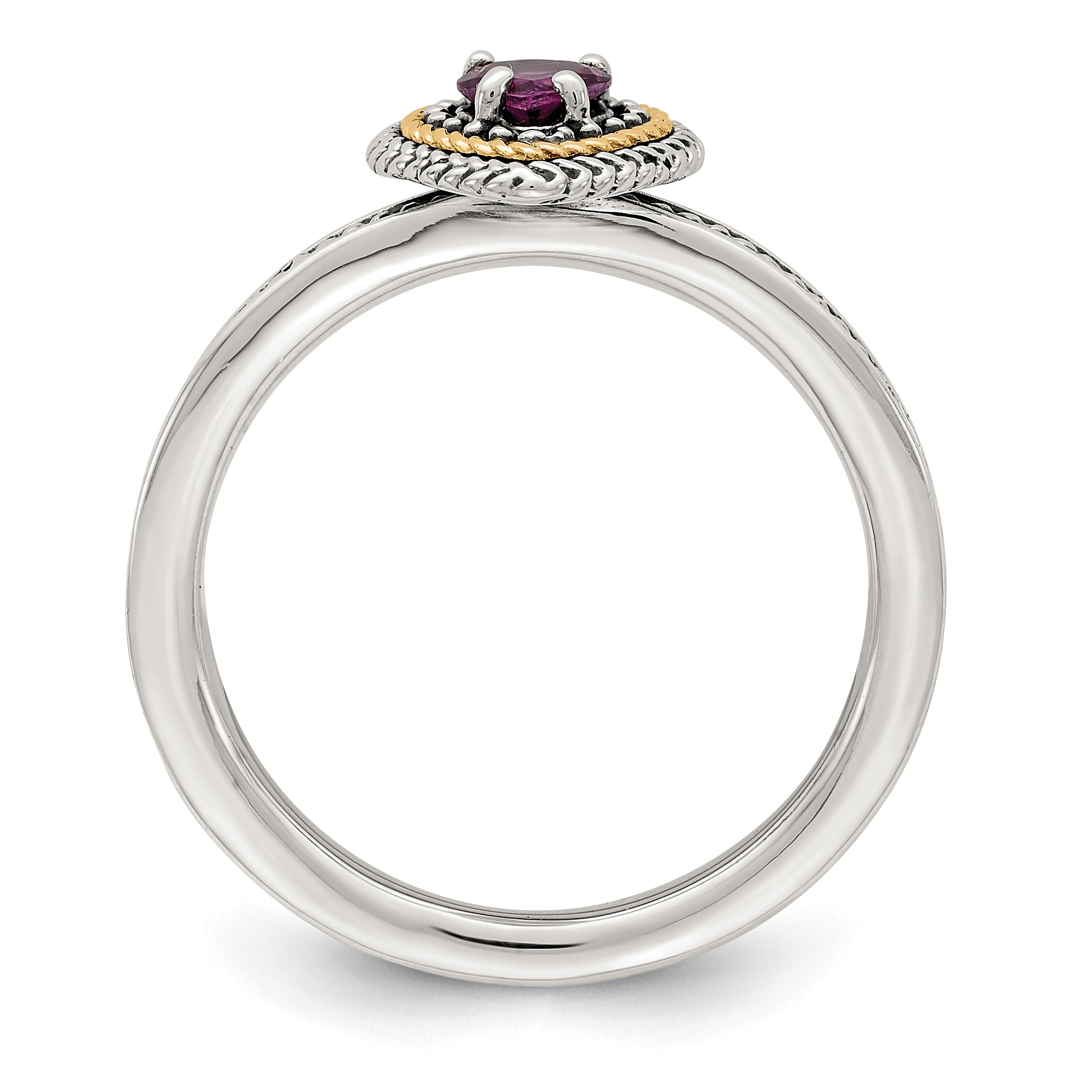 14K/Silver Two Tone Shey Couture Sterling Silver With 14K Accent Antiqued Rhodolite Garnet Heart Ring