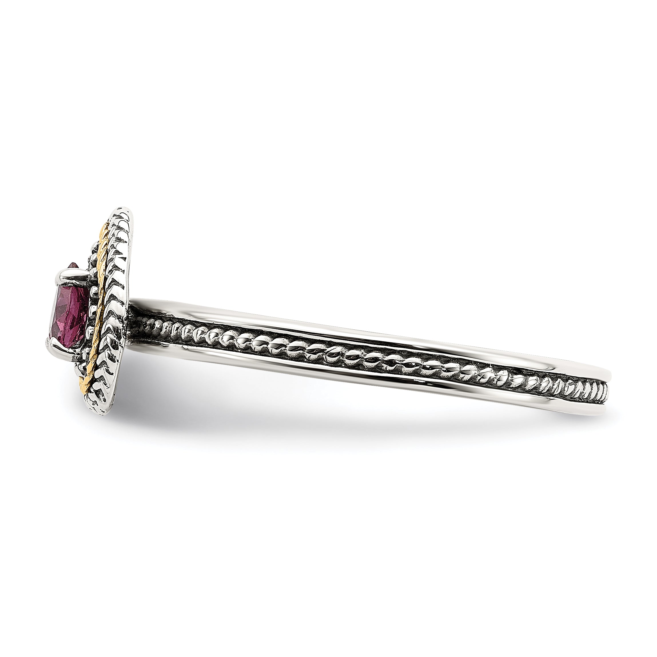 14K/Silver Two Tone Shey Couture Sterling Silver With 14K Accent Antiqued Rhodolite Garnet Heart Ring