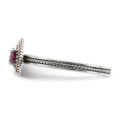 14K/Silver Two Tone Shey Couture Sterling Silver With 14K Accent Antiqued Rhodolite Garnet Heart Ring
