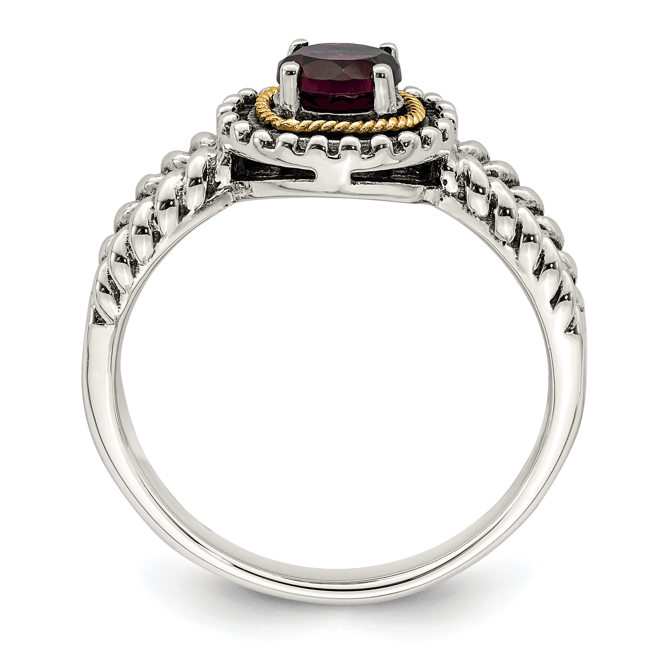 14K/Silver Two Tone Shey Couture Sterling Silver With 14K Accent Antiqued Round Rhodolite Garnet Ring