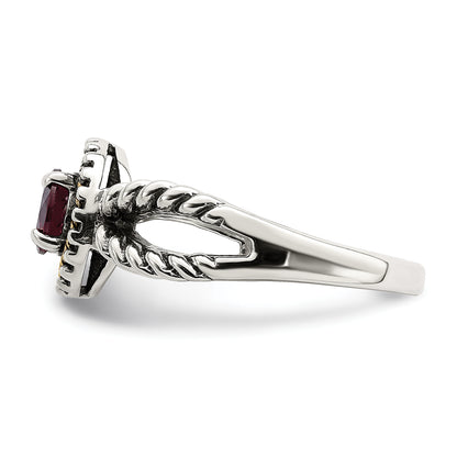 14K/Silver Two Tone Shey Couture Sterling Silver With 14K Accent Antiqued Round Rhodolite Garnet Ring