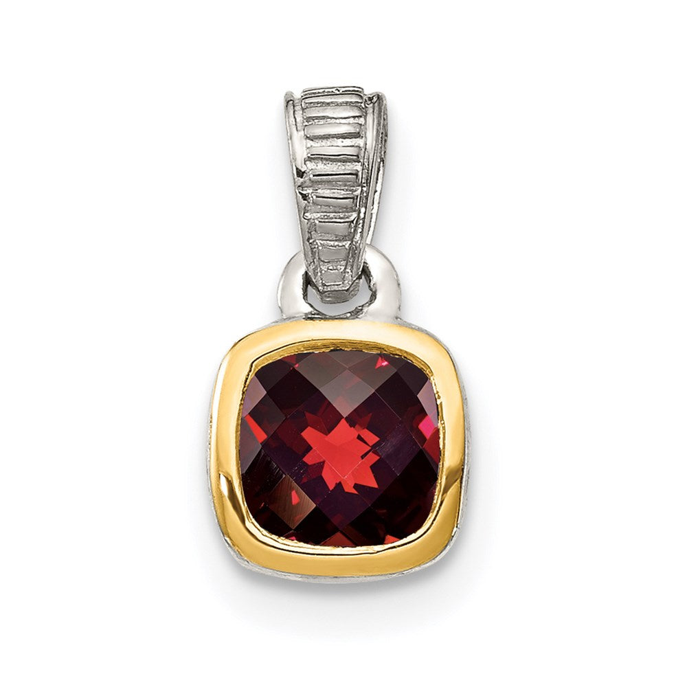 14K/Silver Two Tone Shey Couture Sterling Silver Rhodium Plated With 14K Accent Polished Cushion Cut Garnet Pendant