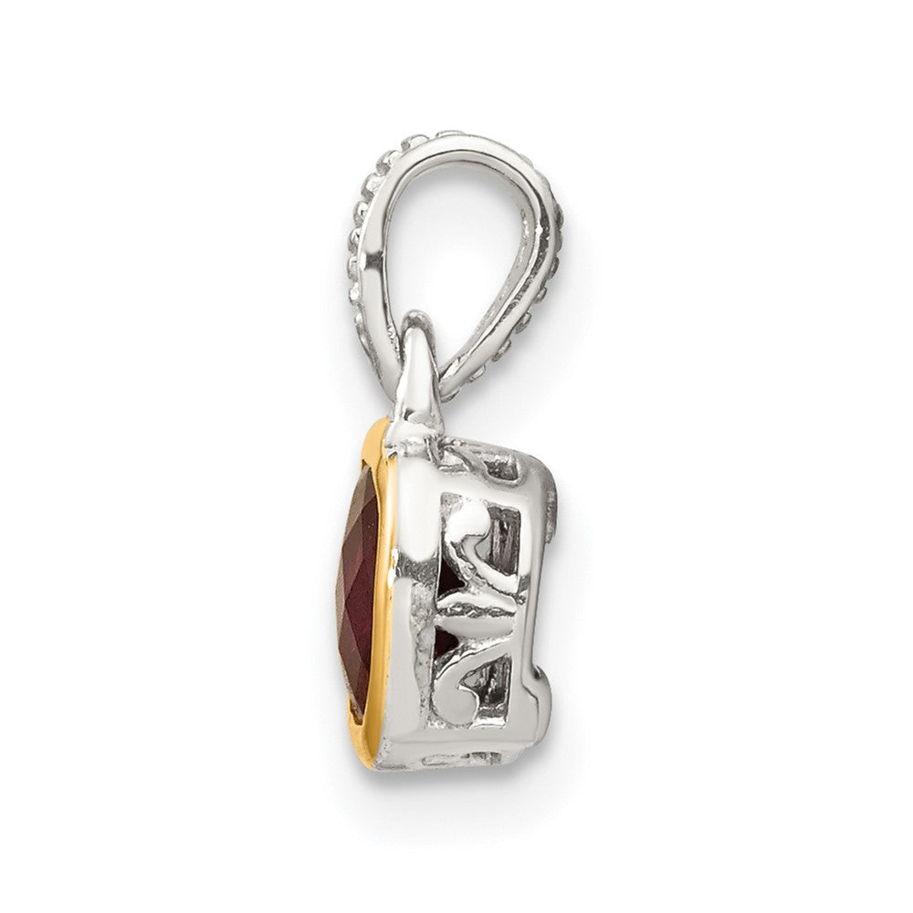 14K/Silver Two Tone Shey Couture Sterling Silver Rhodium Plated With 14K Accent Polished Cushion Cut Rhodolite Garnet Pendant