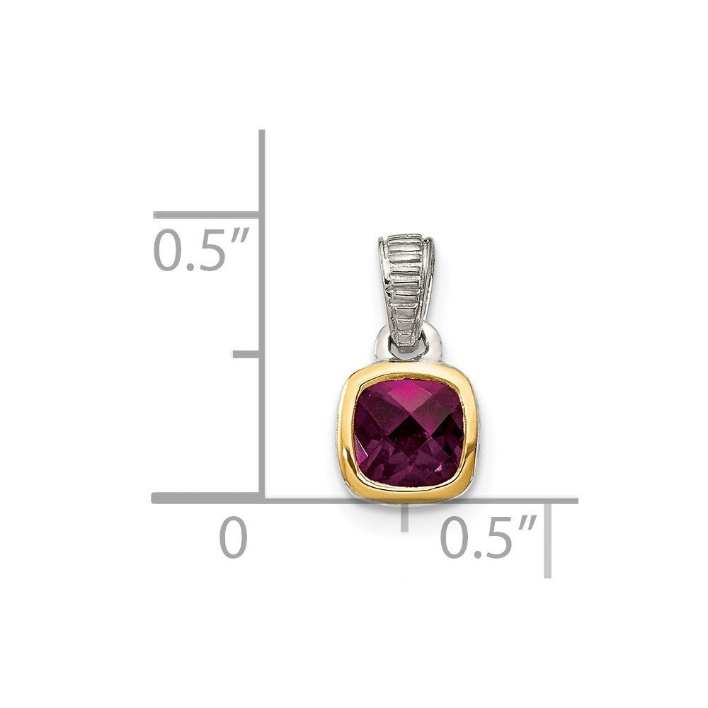 14K/Silver Two Tone Shey Couture Sterling Silver Rhodium Plated With 14K Accent Polished Cushion Cut Rhodolite Garnet Pendant