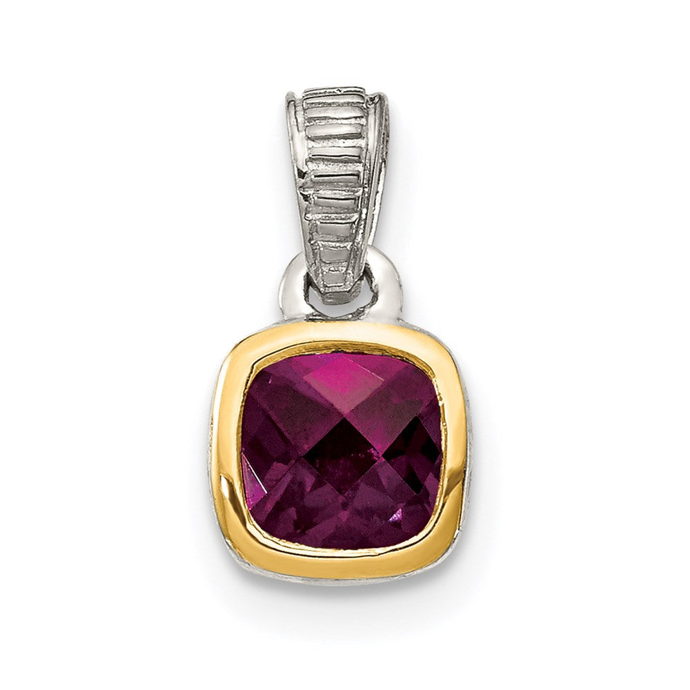 14K/Silver Two Tone Shey Couture Sterling Silver Rhodium Plated With 14K Accent Polished Cushion Cut Rhodolite Garnet Pendant
