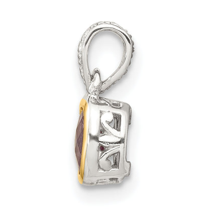 14K/Silver Two Tone Shey Couture Sterling Silver Rhodium Plated With 14K Accent Polished Cushion Cut Amethyst Pendant