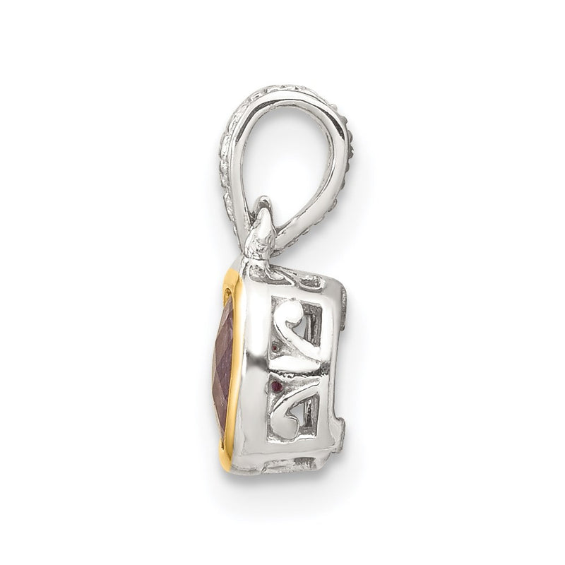 14K/Silver Two Tone Shey Couture Sterling Silver Rhodium Plated With 14K Accent Polished Cushion Cut Amethyst Pendant