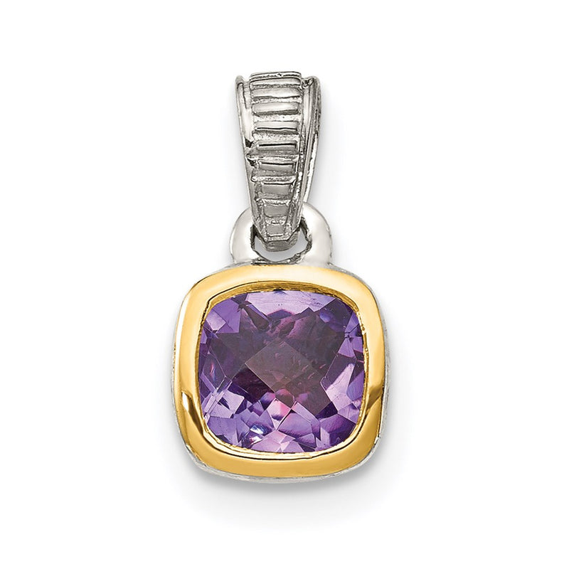 14K/Silver Two Tone Shey Couture Sterling Silver Rhodium Plated With 14K Accent Polished Cushion Cut Amethyst Pendant