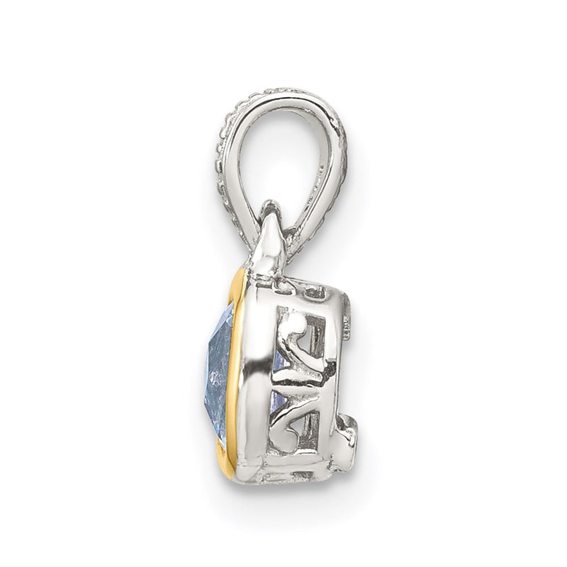 14K/Silver Two Tone Shey Couture Sterling Silver Rhodium Plated With 14K Accent Polished Cushion Cut Aquamarine Pendant