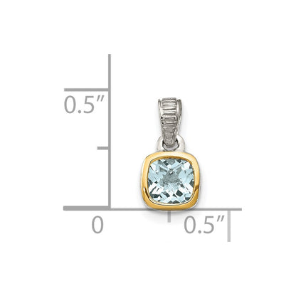 14K/Silver Two Tone Shey Couture Sterling Silver Rhodium Plated With 14K Accent Polished Cushion Cut Aquamarine Pendant