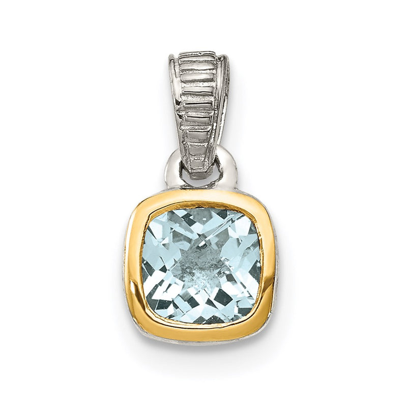 14K/Silver Two Tone Shey Couture Sterling Silver Rhodium Plated With 14K Accent Polished Cushion Cut Aquamarine Pendant