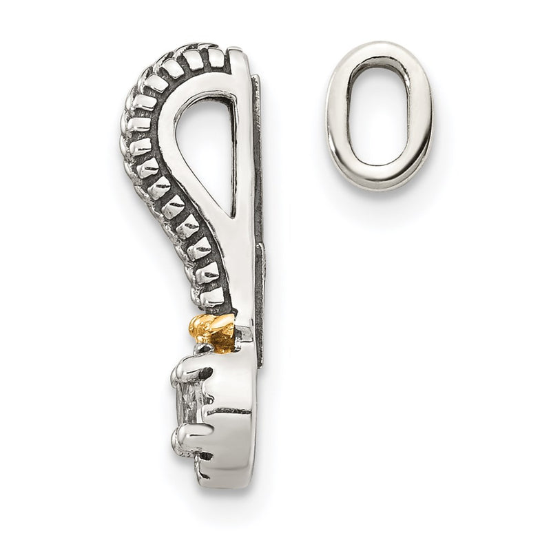 14K/Silver Two Tone Shey Couture Sterling Silver Antiqued With 14K Accent Polished White Topaz Chain Slide Pendant