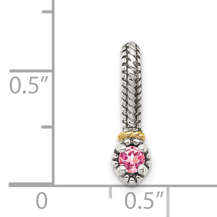 14K/Silver Two Tone Shey Couture Sterling Silver Antiqued With 14K Accent Polished Pink Tourmaline Chain Slide Pendant
