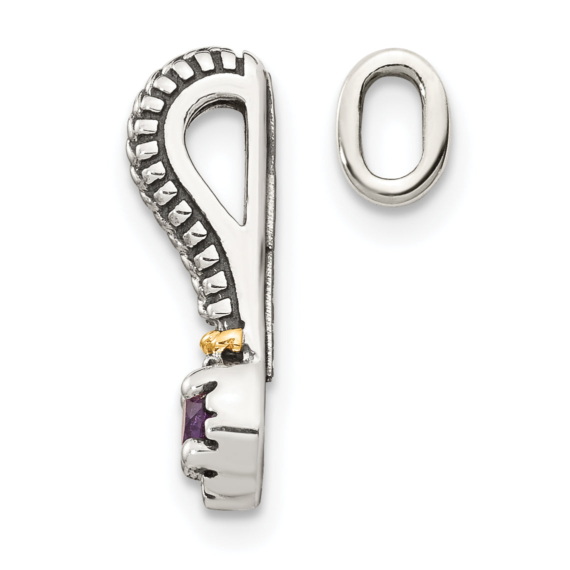 14K/Silver Two Tone Shey Couture Sterling Silver Antiqued With 14K Accent Polished Amethyst Chain Slide Pendant