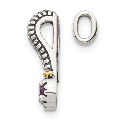 14K/Silver Two Tone Shey Couture Sterling Silver Antiqued With 14K Accent Polished Amethyst Chain Slide Pendant