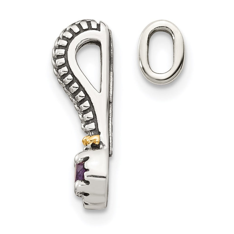 14K/Silver Two Tone Shey Couture Sterling Silver Antiqued With 14K Accent Polished Amethyst Chain Slide Pendant