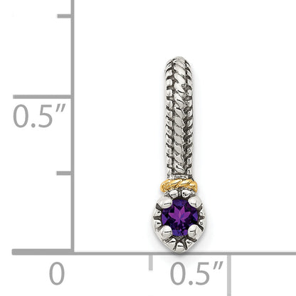 14K/Silver Two Tone Shey Couture Sterling Silver Antiqued With 14K Accent Polished Amethyst Chain Slide Pendant