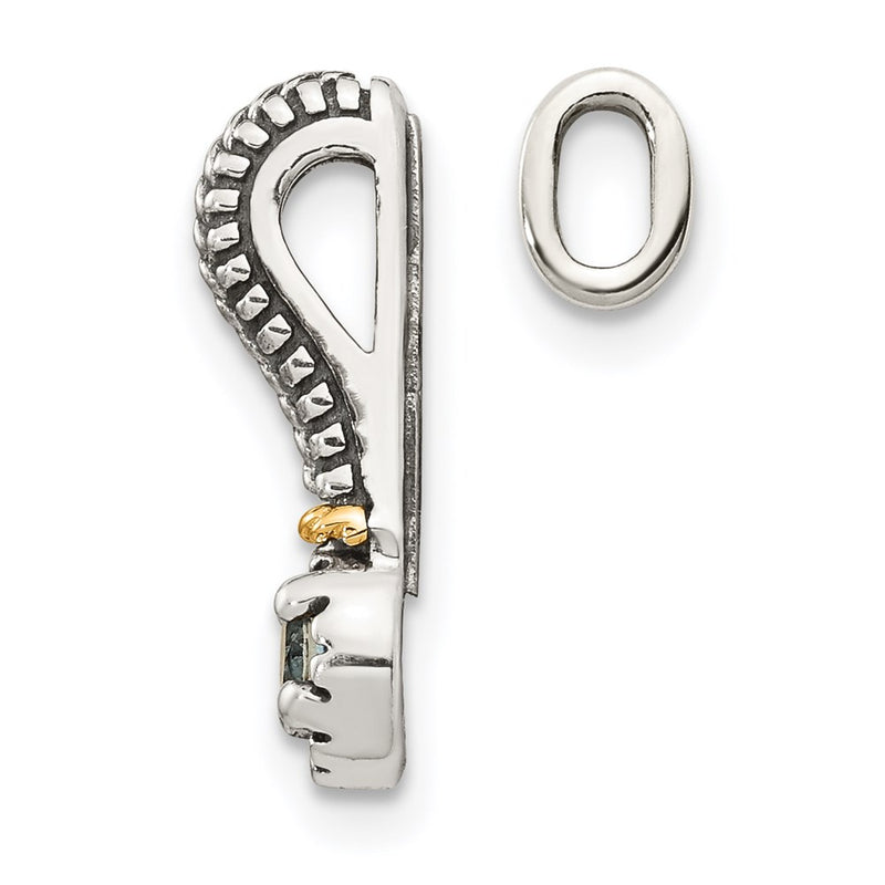 14K/Silver Two Tone Shey Couture Sterling Silver Antiqued With 14K Accent Polished Aquamarine Chain Slide Pendant