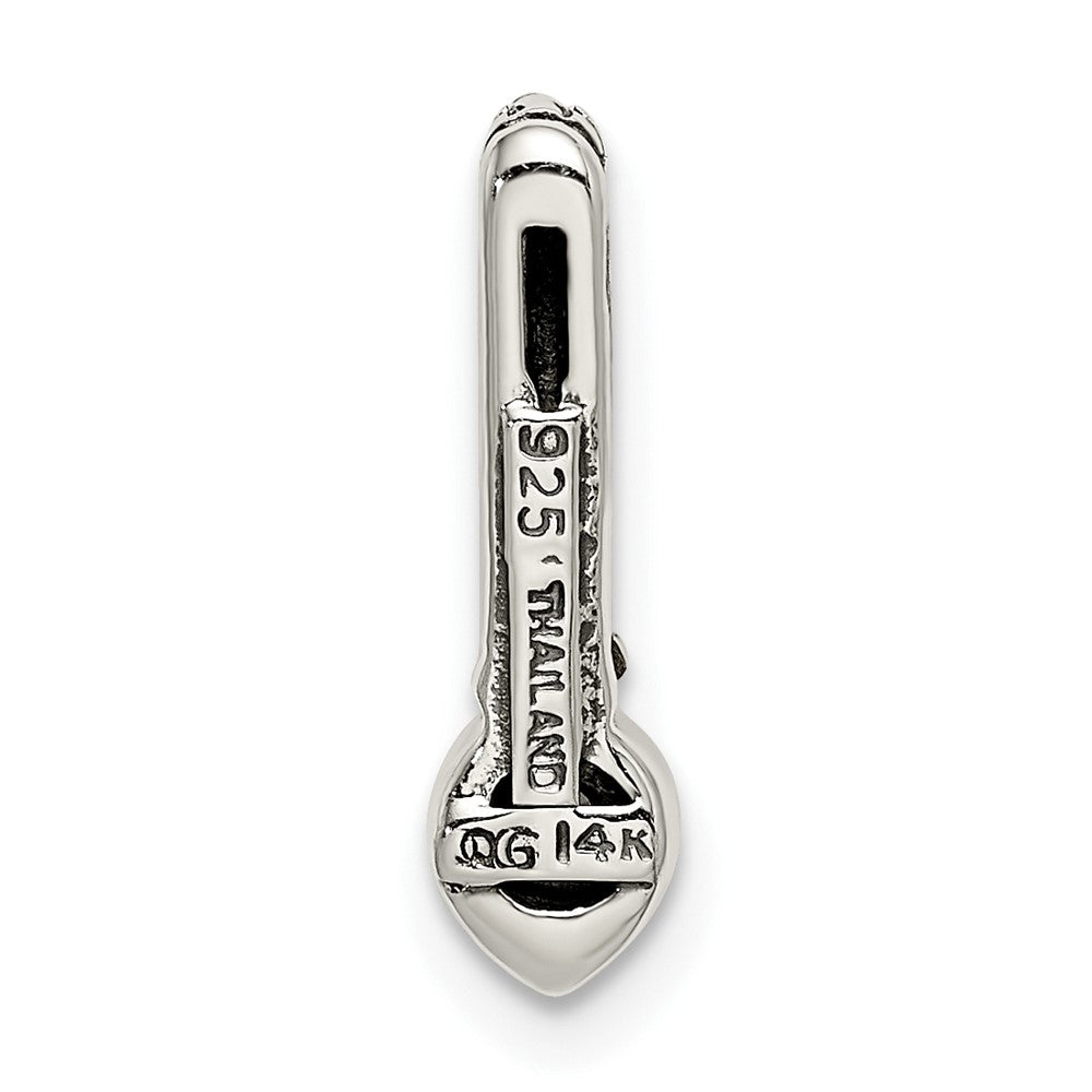 14K/Silver Two Tone Shey Couture Sterling Silver Antiqued With 14K Accent Polished Aquamarine Chain Slide Pendant
