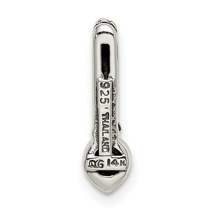 14K/Silver Two Tone Shey Couture Sterling Silver Antiqued With 14K Accent Polished Aquamarine Chain Slide Pendant