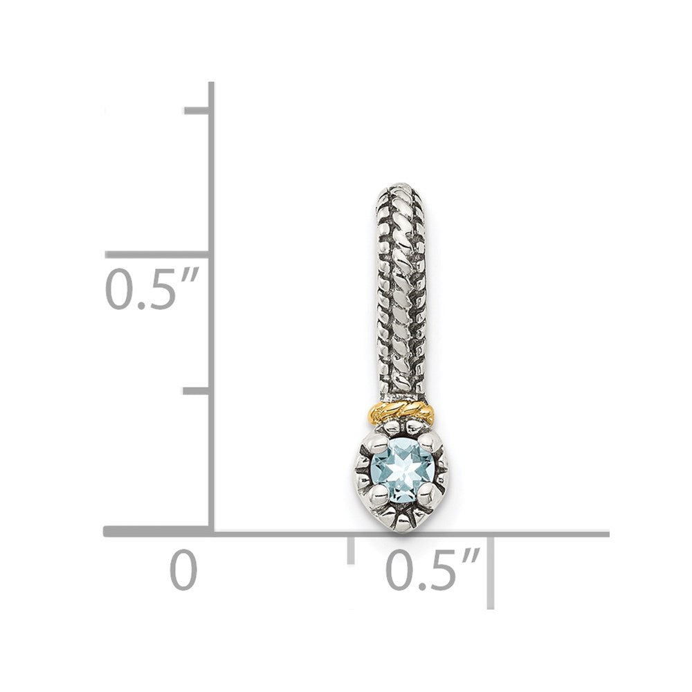 14K/Silver Two Tone Shey Couture Sterling Silver Antiqued With 14K Accent Polished Aquamarine Chain Slide Pendant