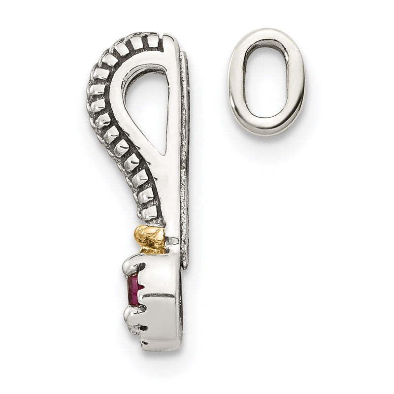 14K/Silver Two Tone Shey Couture Sterling Silver Antiqued With 14K Accent Polished Rhodolite Garnet Chain Slide Pendant
