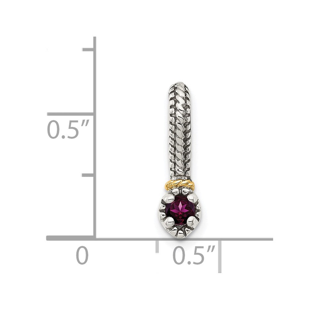 14K/Silver Two Tone Shey Couture Sterling Silver Antiqued With 14K Accent Polished Rhodolite Garnet Chain Slide Pendant